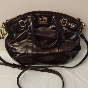 Coach Patent Leather Shoulder Bag in Dark Brown with Gold Hardware